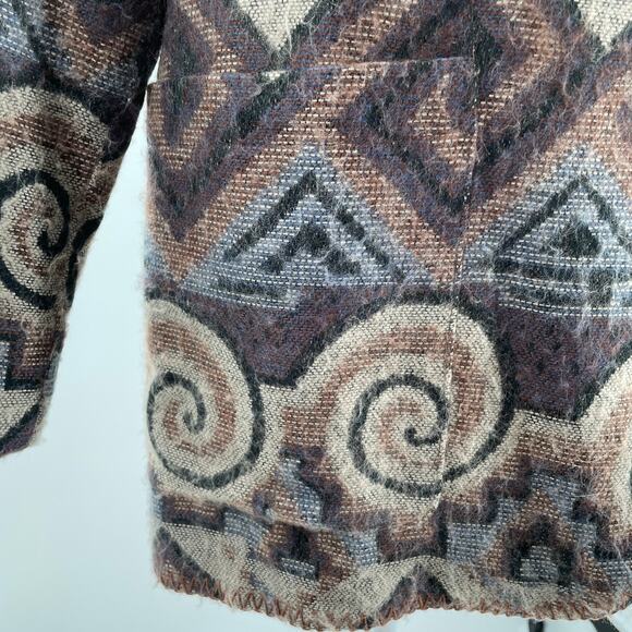 David Paul New York Vintage 80s Brown Aztec Ethnic Soft Flannel Retro Blazer M - Picture 8 of 13